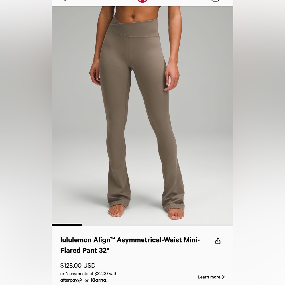 lululemon align asymmetrical waist mini flared pant 32 inch